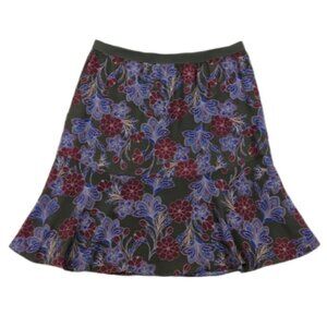 3/$20 Joe Fresh Floral Trumpet Skirt Pull On Flare Green Purple Womens Medium